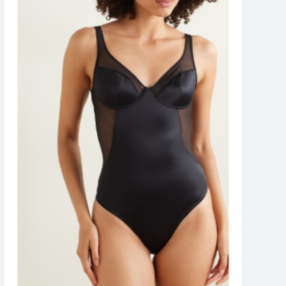 new Spanx Shaping mesh-trimmed stretch-satin thong bodysuit 252 - Picture 5 of 12